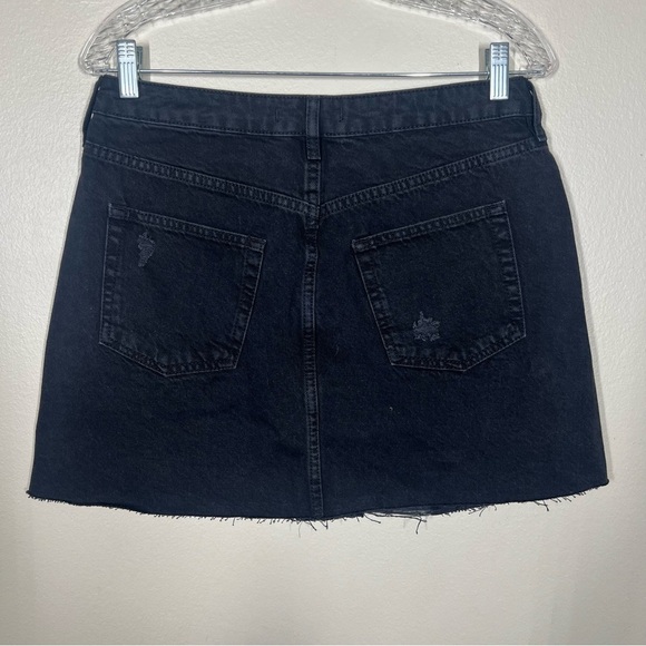 Free People We The Free Black Distressed Jean Skirt 100% Cotton Button Fly Mini - Picture 10 of 10